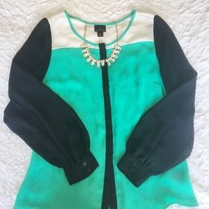 Teal, Black & White Blouse
